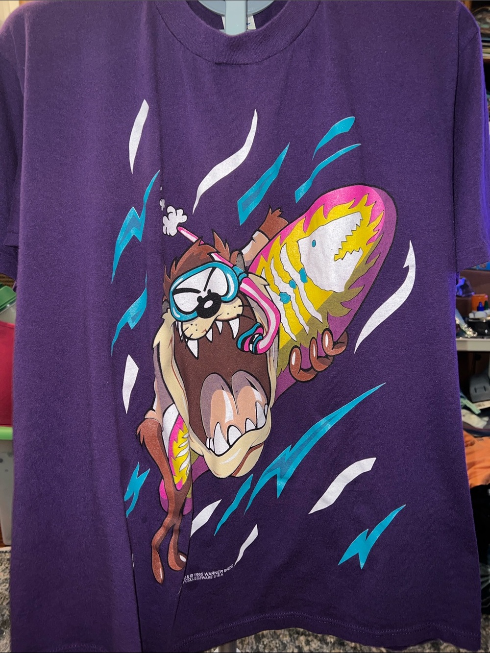 VTG 1995 Looney Tunes Taz Surfing T-Shirt Jerzees XL USA Purple